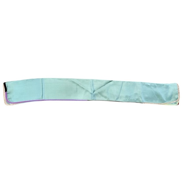 Aqua Silk Scarf with Multicolor Velvet Trim and Metallic Edging - Picture 8 of 8